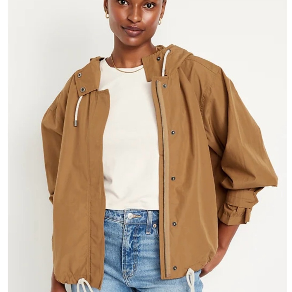 Tan Utility Jacket with Oversized Fit and Casual Style